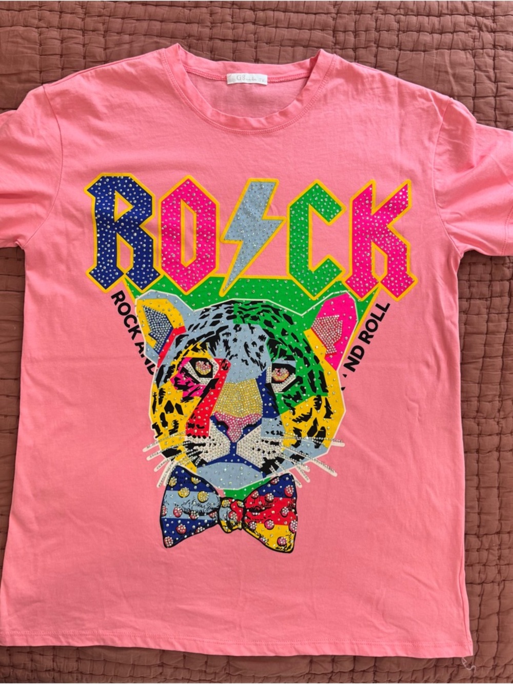 Girls' Pink Graphic 'Rock' Leopard Tee